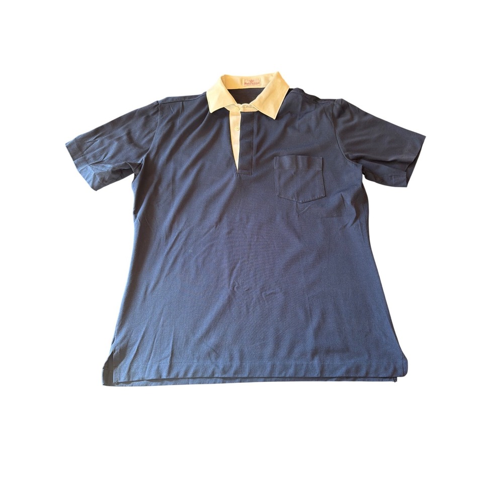 Mark Chrisman Polo Shirt Navy Blue Vintage Short Sleeve Rugby Collar L